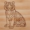 A large tiger sitting with its head turned to the side, depicted in a simple vector design.