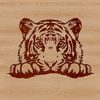 Wild Tiger Silhouette A large tiger's head peeking out from behind foliage, illustrated in vector format.