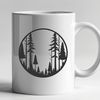 A dense forest landscape with various trees and foliage, suitable as a vector graphic for design projects.