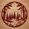 SVG Dense Woodland Graphic A stylized illustration of a dense forest with various trees and foliage.