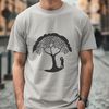 Romantic Embrace Silhouette An ornate design of a tree featuring two embracing figures, ideal for use in wedding invitations or romantic decorations.