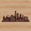 An illustration of a city skyline with tall buildings and bustling streets.
