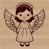 A free-standing 2D design of an angel made from lines and curves with no background.