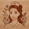 Simple Floral Nurse Illustration A female nurse illustrated in a simple floral pattern, suitable for various uses.