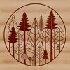 An intricate vector design depicting a lush forest landscape with various tree species.