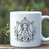 An illustration of the Sacred Heart surrounded by a floral pattern.