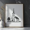 A simple design representation of a traditional Baptist church building.