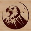 A detailed illustration of a majestic eagle's head with feathers and beak.