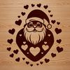 A Christmas-themed illustration of Santa Claus with love hearts on his head.