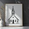 Traditional Church Building SVG Illustration Simple vector illustration of a traditional church building with a prominent steeple.