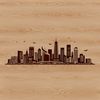 Stylized Cityscape Vector Graphic An urban landscape design featuring a stylized cityscape with prominent skyscrapers and buildings.
