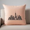 Sunset Urban Landscape Illustration A high-resolution digital illustration of a city skyline at sunset.