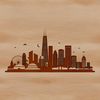 Urban Skyline Silhouette A detailed vector graphic representation of a metropolitan city's skyline at sunset.