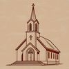 SVG Church Vector Graphics A detailed illustration of a traditional church building with multiple architectural features.