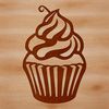 Free SVG Cake Design A single cupcake on a decorative plate with frosting and sprinkles.