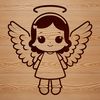 A white winged angel figure with a peaceful expression, created as a vector graphic design.