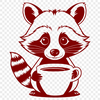 Cute Coffee-Loving Raccoon SVG Clip Art A stylized illustration of a raccoon holding a coffee cup, created as an SVG vector graphic.