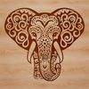 An illustration of a large elephant with a grey body and long trunk.