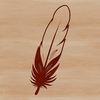 A stylized illustration of a single white bird's feather with smooth curves and clean lines.