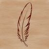 A stylized digital illustration of a single bird's feather with smooth lines and simple shapes.
