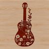 Free Guitar Illustration in SVG Format A detailed illustration of a guitar with intricate floral patterns and shapes.