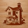 A simple illustration of a house with clean lines and basic architectural features.
