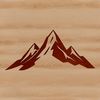 A stylized illustration of a mountain landscape with varied terrain.