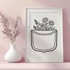 A stylized illustration of a pocket with floral patterns and designs, suitable for vector graphics.