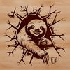Happy Sloth in Motion A sloth in a humorous situation, smashing through a wall with determination.