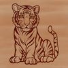 A sitting tiger with vibrant fur and striking features, suitable for vector design.