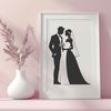 Wedding Vows Illustration A detailed illustration of a couple exchanging vows during a wedding ceremony, designed as vector art.