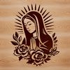 SVG Icon of the Blessed Virgin Mary in Ornate Style Ornate illustration of the Virgin Mary with floral patterns and decorative elements.