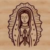A detailed illustration of the Virgin Mary in ornate attire, depicted as a revered figure in Christian iconography.