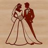 Decorated Wedding Scene Clipart A vector illustration of a happy bride and groom standing together in front of a decorated wedding arch.