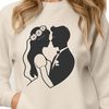 Illustrated wedding scene featuring a bride and groom, suitable for graphic design projects.
