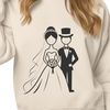Couple in Love SVG Design A bride and groom standing together, holding hands in front of a decorative background.