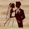 Beautiful Bride and Groom Clip Art Wedding illustration with bride and groom in a romantic setting.