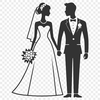 Lovely Wedding Pair A detailed illustration of a bride and groom standing together in front of a decorative backdrop.