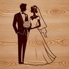 Romantic Bride and Groom Design A romantic illustration of a bride and groom surrounded by floral elements.