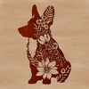 Beautiful Welsh Corgi Clip Art A seated Welsh Corgi surrounded by ornate floral patterns.