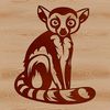 A close-up illustration of a lemur's face with large eyes and a long tail.