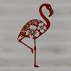 A digital illustration of a flamingo standing on one leg in a tropical environment.