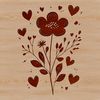 Stylized Wildflower with Love Hearts Illustration A delicate illustration of a wild flower with stylized hearts surrounding its center.
