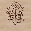 A colorful illustration of a single wild flower with love hearts surrounding the bloom.