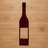 A simple illustration of a bottle of wine with a label and cork.