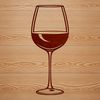 A clear illustration of a wine glass filled with red wine.