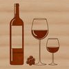 A detailed illustration of a wine glass with a bottle in the background.
