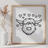 A majestic Highland breed farm animal portrait A portrait of a Highland Cow, a large farm animal with distinctive horns.
