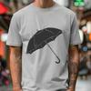 Rainy Day Icon with a Round Umbrella Canopy An open umbrella with a rounded canopy and long handle, suitable for vector graphics design.