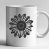 A detailed illustration of a sunflower with large petals and dark center.